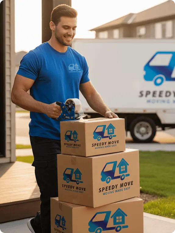 Professional Speedy Move removalist worker handling cargo and moving services